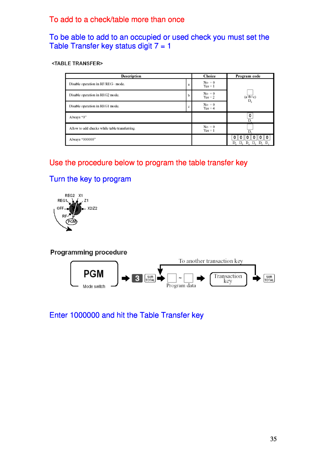 Delta TE-4000 manual To add to a check/table more than once, Use the procedure below to program the table transfer key 