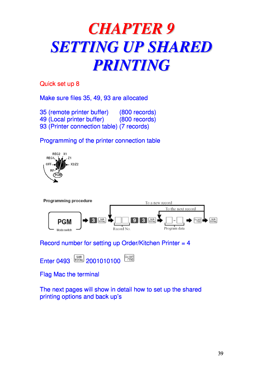 Delta TE-4000 manual Setting Up Shared Printing, Make sure files 35, 49, 93 are allocated, remote printer buffer, Chapter 