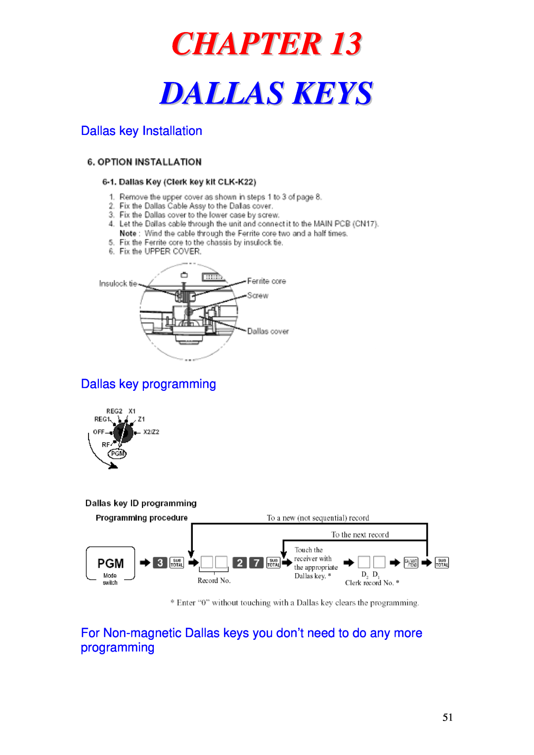 Delta TE-4000 manual Dallas Keys, Dallas key Installation Dallas key programming, Chapter 