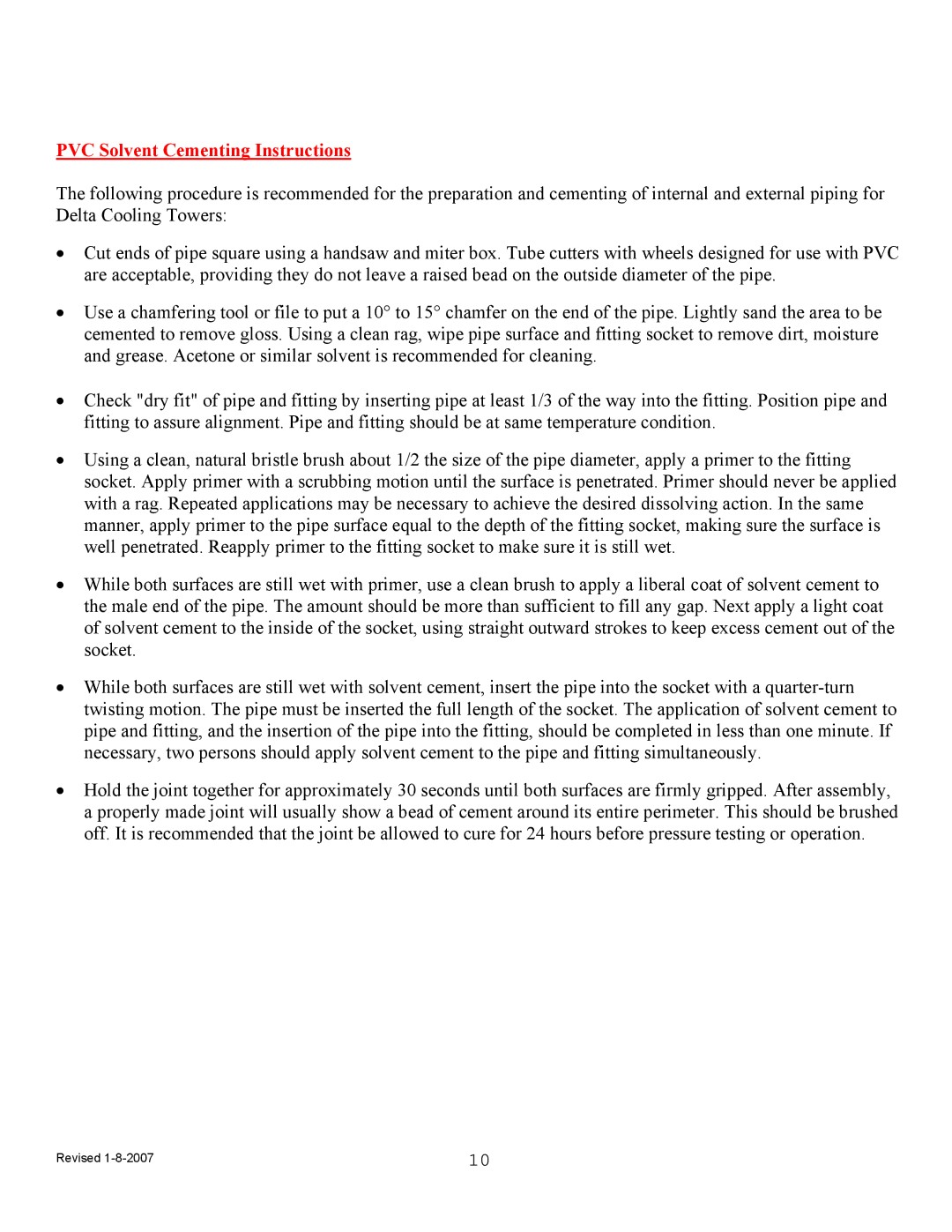Delta TM-105312, TM Series Cooling Tower manual PVC Solvent Cementing Instructions 