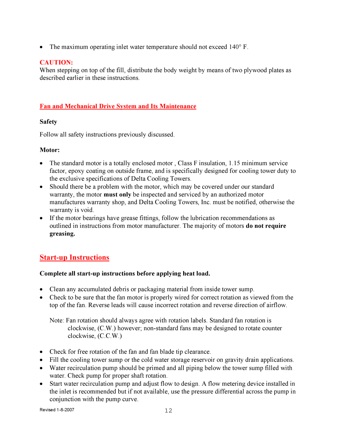 Delta TM-105312, TM Series Cooling Tower manual Fan and Mechanical Drive System and Its Maintenance, Safety, Motor 