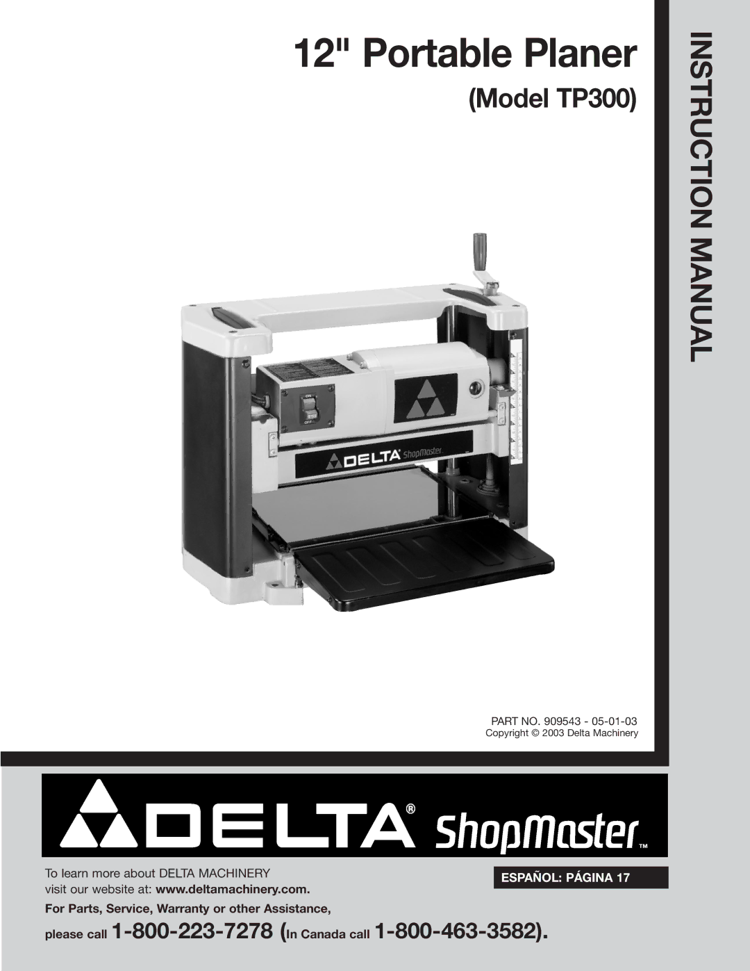 Delta TP300 instruction manual Portable Planer 