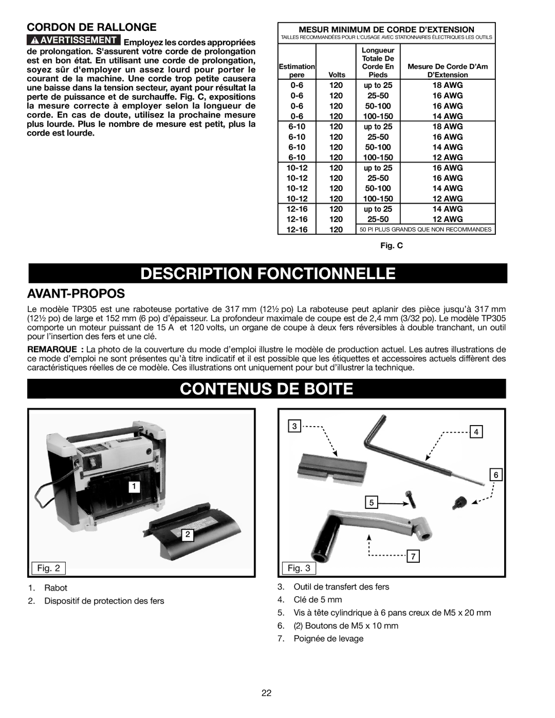 Delta TP305 instruction manual Description Fonctionnelle, Contenus DE Boite, Avant-Propos, Cordon DE Rallonge 