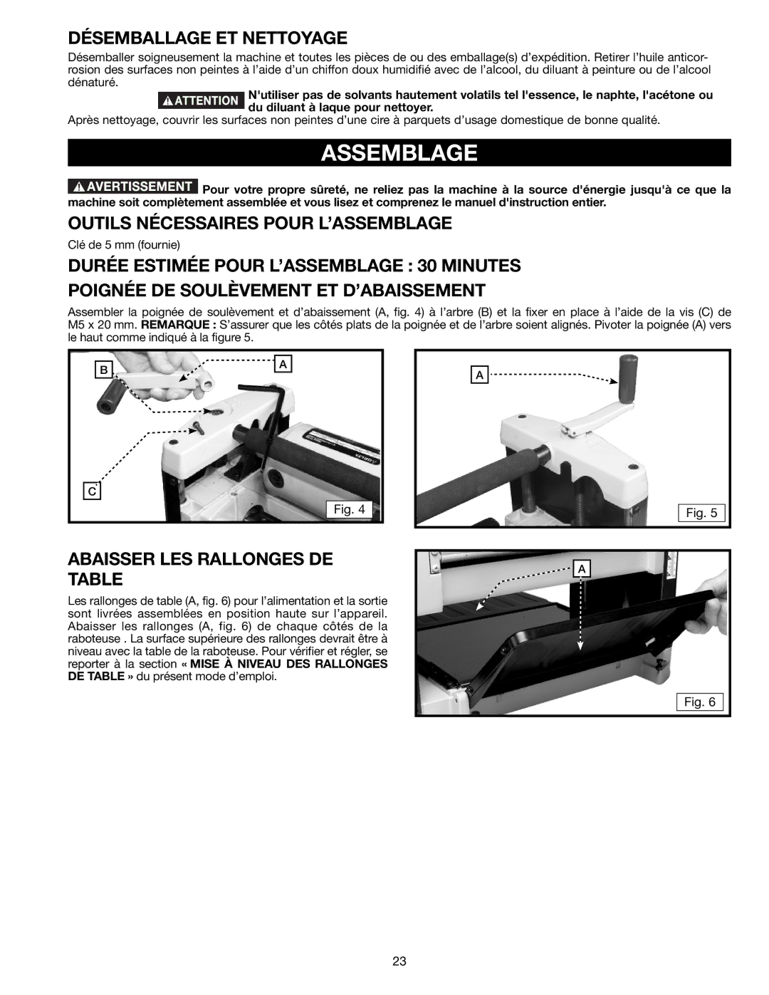 Delta TP305 Assemblage, Désemballage ET Nettoyage, Outils Nécessaires Pour L’ASSEMBLAGE, Abaisser LES Rallonges DE Table 