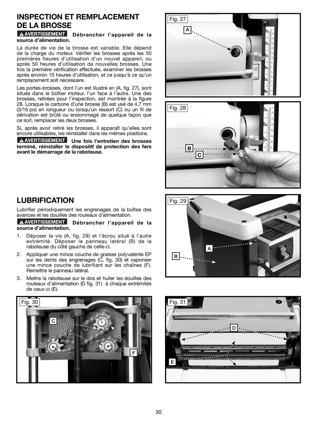 Delta TP305 instruction manual Lubrification, Inspection ET Remplacement DE LA Brosse 