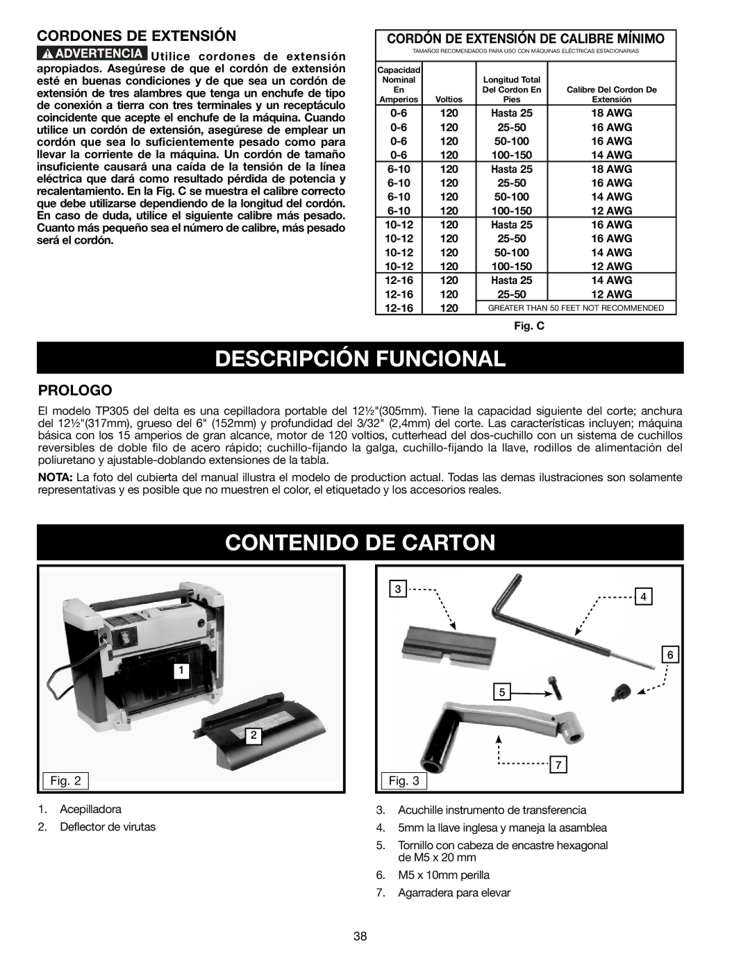 Delta TP305 instruction manual Descripción Funcional, Contenido DE Carton, Cordones DE Extensión, Prologo 