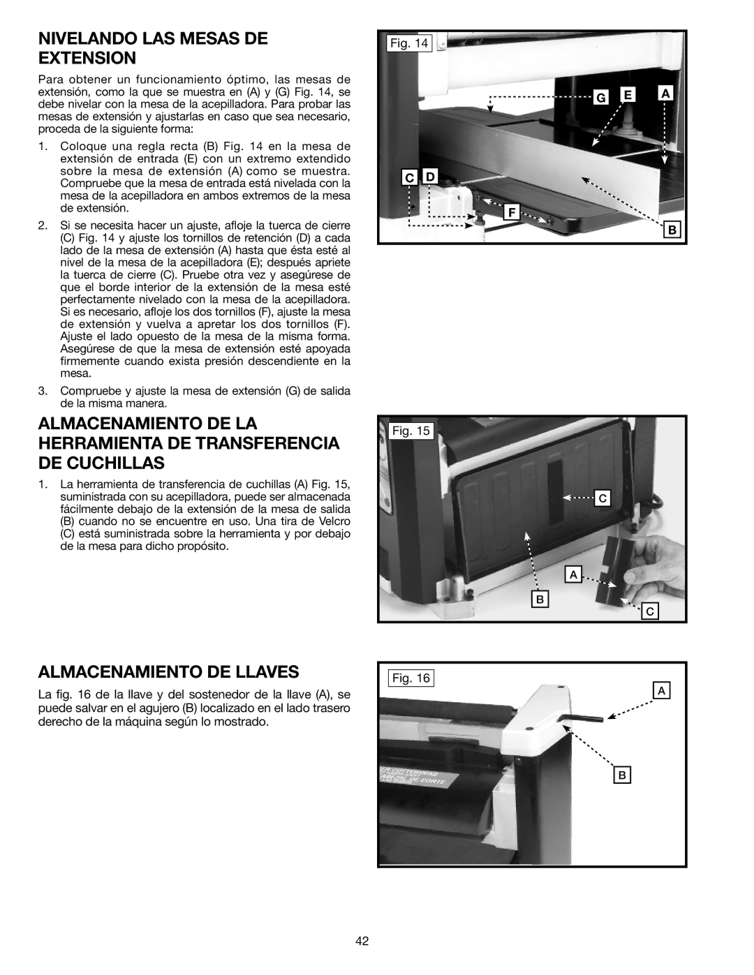 Delta TP305 instruction manual Nivelando LAS Mesas DE Extension, Almacenamiento DE Llaves 