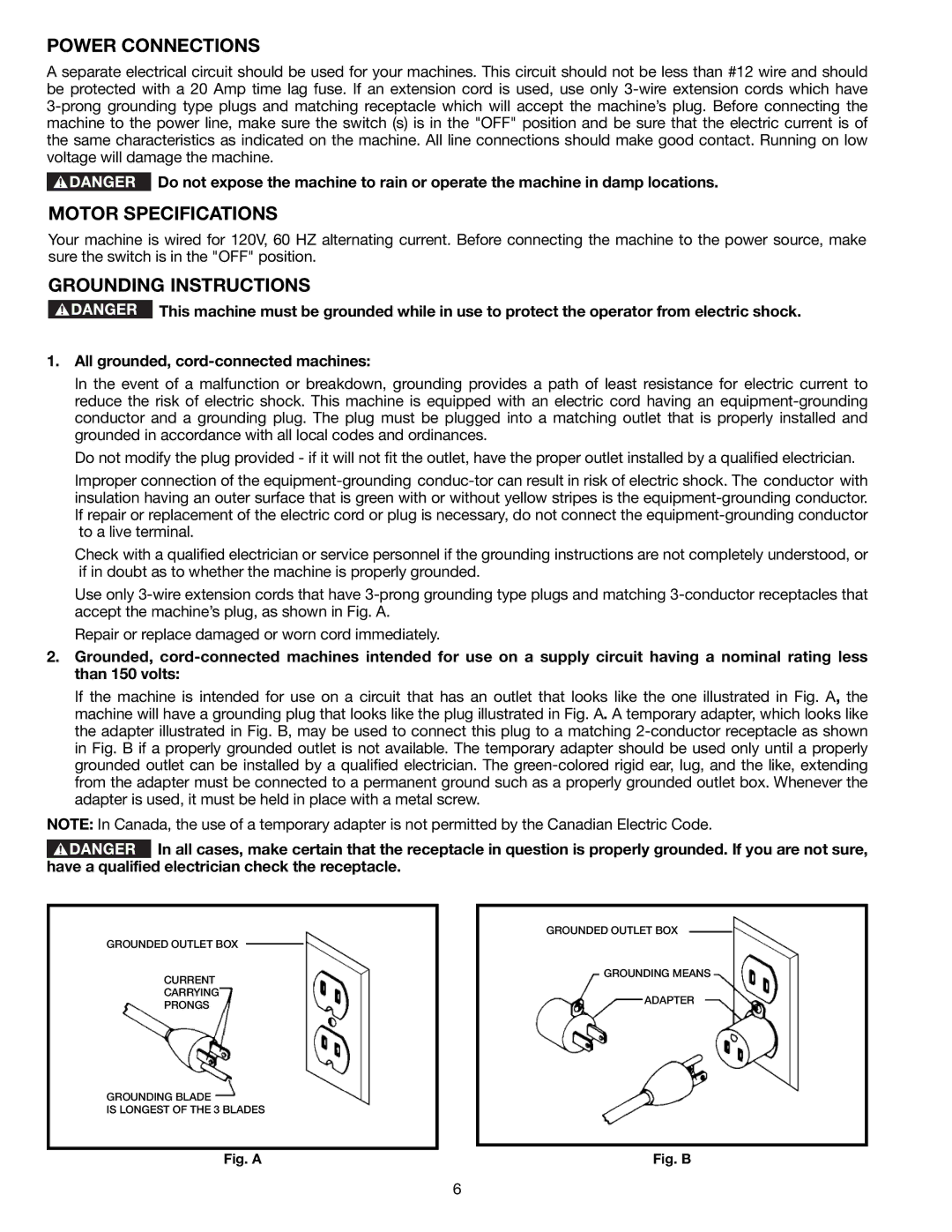 Delta TP305 instruction manual Power Connections, Motor Specifications, Grounding Instructions 