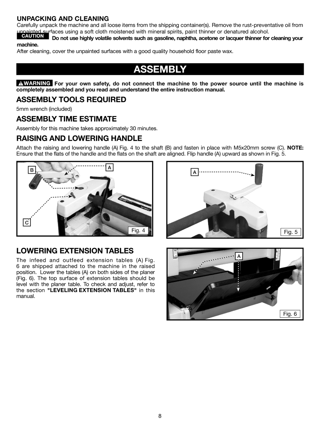 Delta TP305 Assembly Tools Required, Assembly Time Estimate, Raising and Lowering Handle, Lowering Extension Tables 