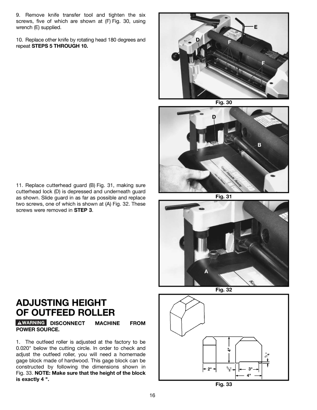 Delta TP400LS instruction manual Adjusting Height of Outfeed Roller 