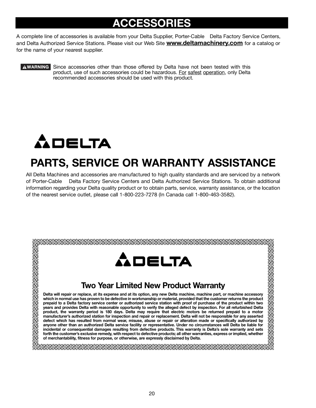 Delta TP400LS instruction manual Accessories 