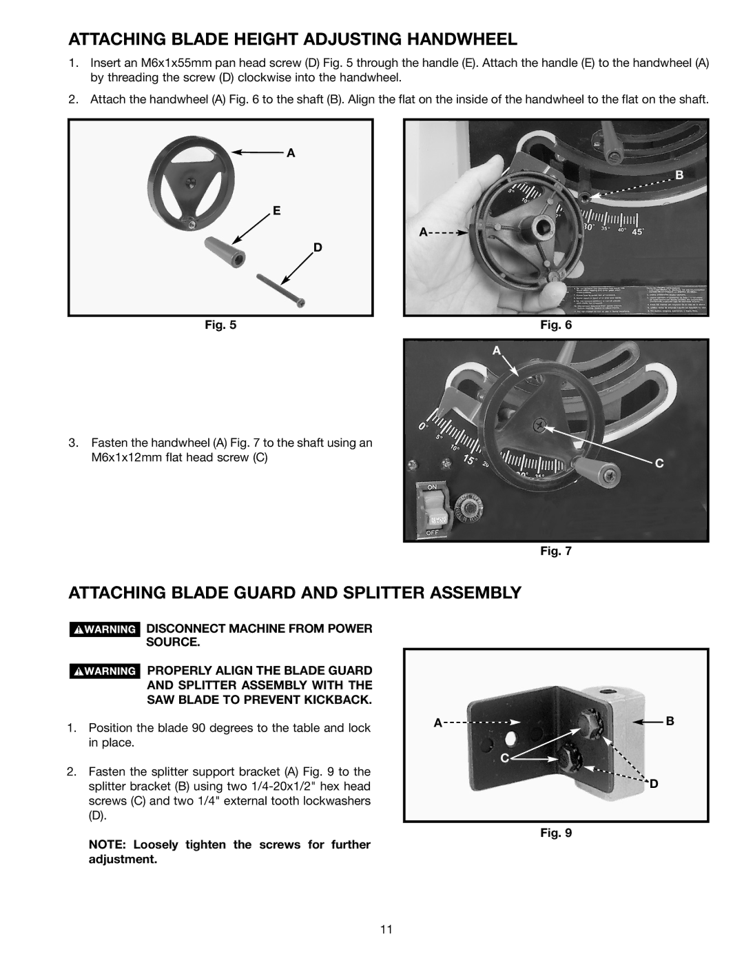 Delta TS200, ts200ls Attaching Blade Height Adjusting Handwheel, Attaching Blade Guard and Splitter Assembly 