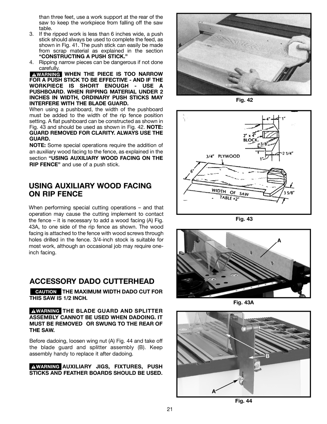 Delta TS200, ts200ls Using Auxiliary Wood Facing on RIP Fence, Accessory Dado Cutterhead, Constructing a Push Stick 