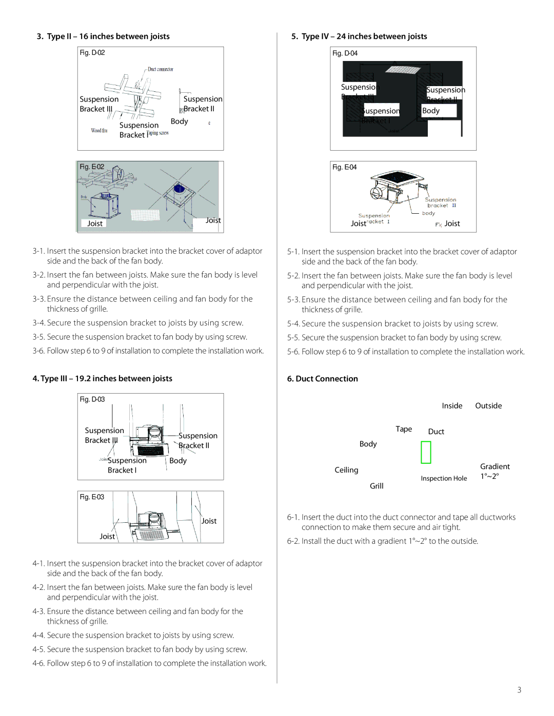 Delta VFB25AX, VFB25ACH, VFB25ADH, VFB25AEH manual Duct Connection, Fig. E-02 