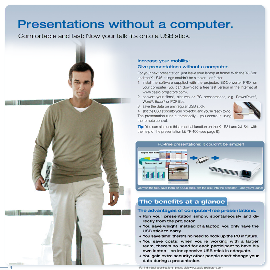 Delta XJ-S41 manual Presentations without a computer, Comfortable and fast Now your talk fits onto a USB stick 