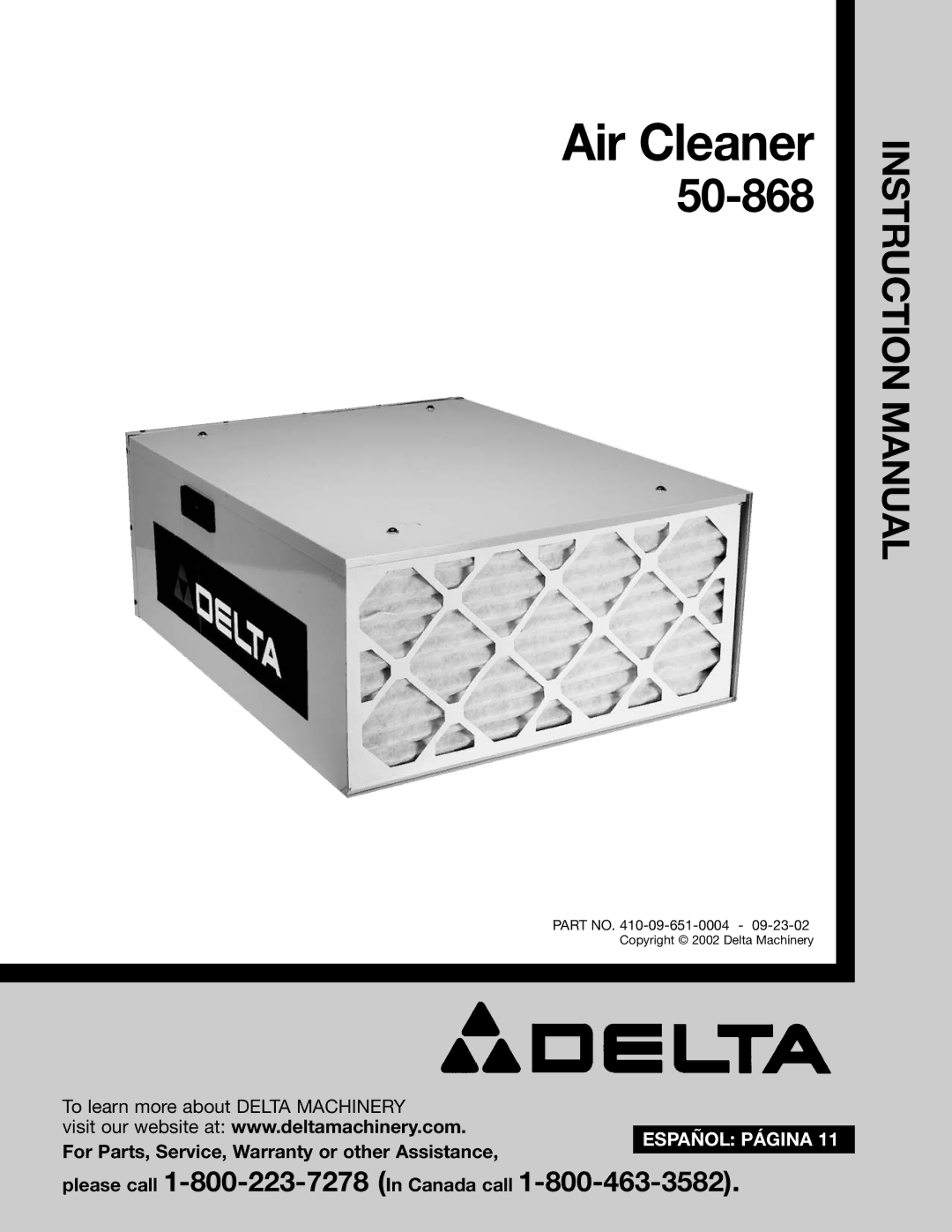 Deltaco 50-868 instruction manual Air Cleaner 