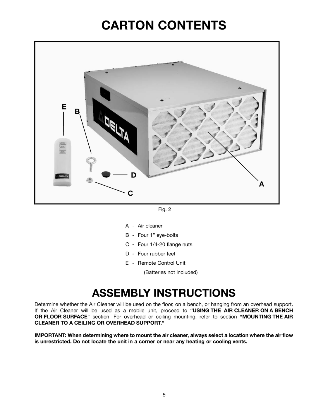 Deltaco 50-868 instruction manual Carton Contents 