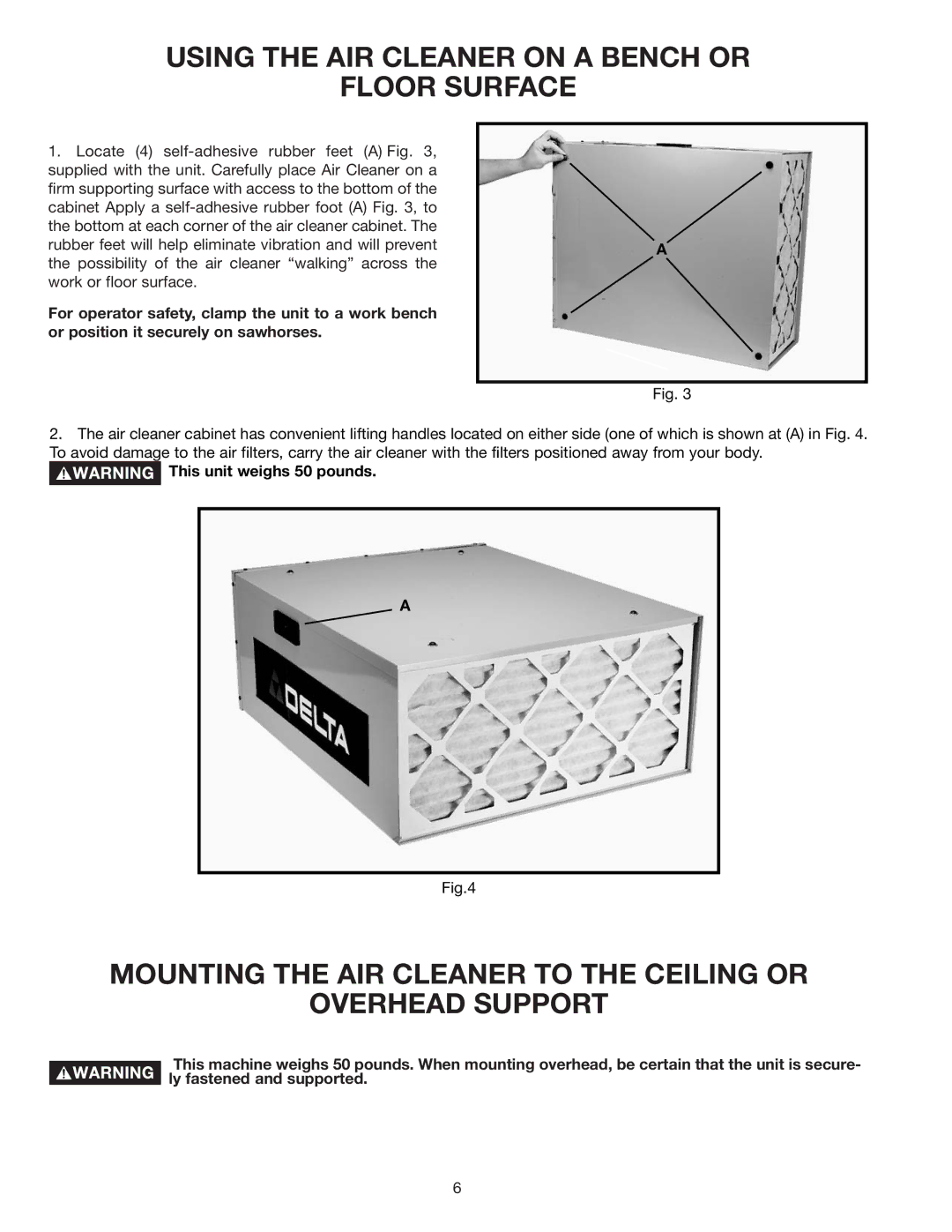 Deltaco 50-868 instruction manual Using the AIR Cleaner on a Bench or Floor Surface 