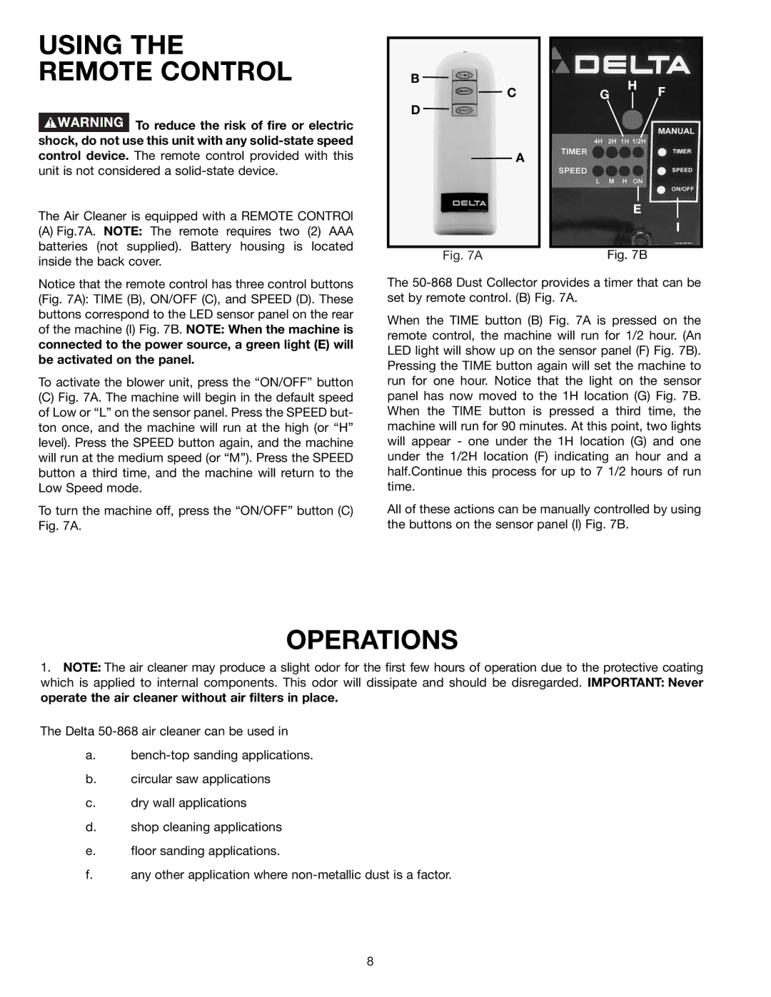 Deltaco 50-868 instruction manual Using the Remote Control, Operations 