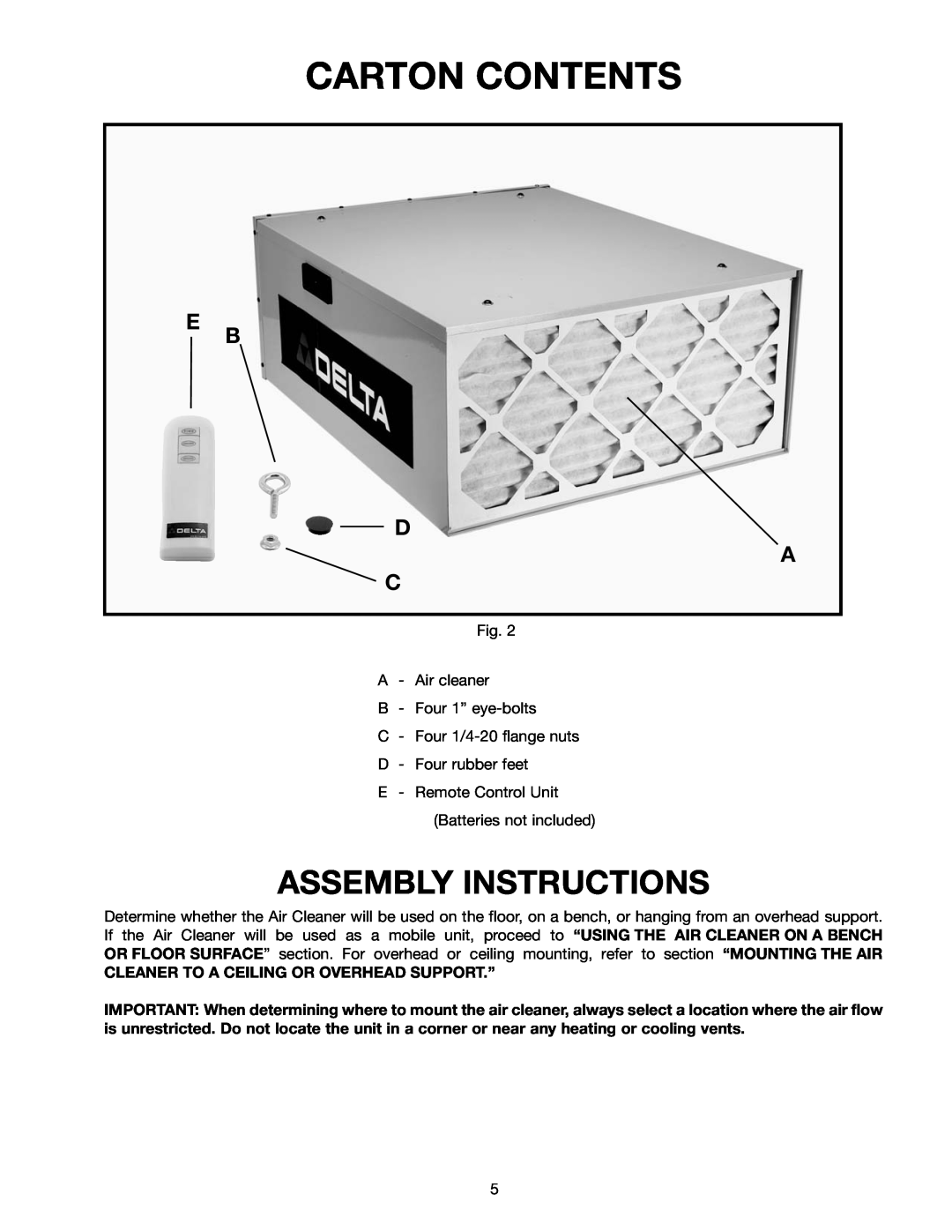 Deltaco 50-868 instruction manual Carton Contents, Assembly Instructions, B D A C 