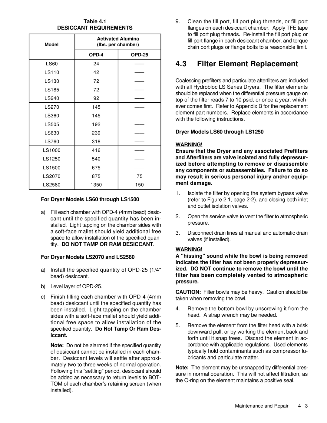 Deltech Fitness Filter Element Replacement, For Dryer Models LS60 through LS1500, For Dryer Models LS2070 and LS2580 