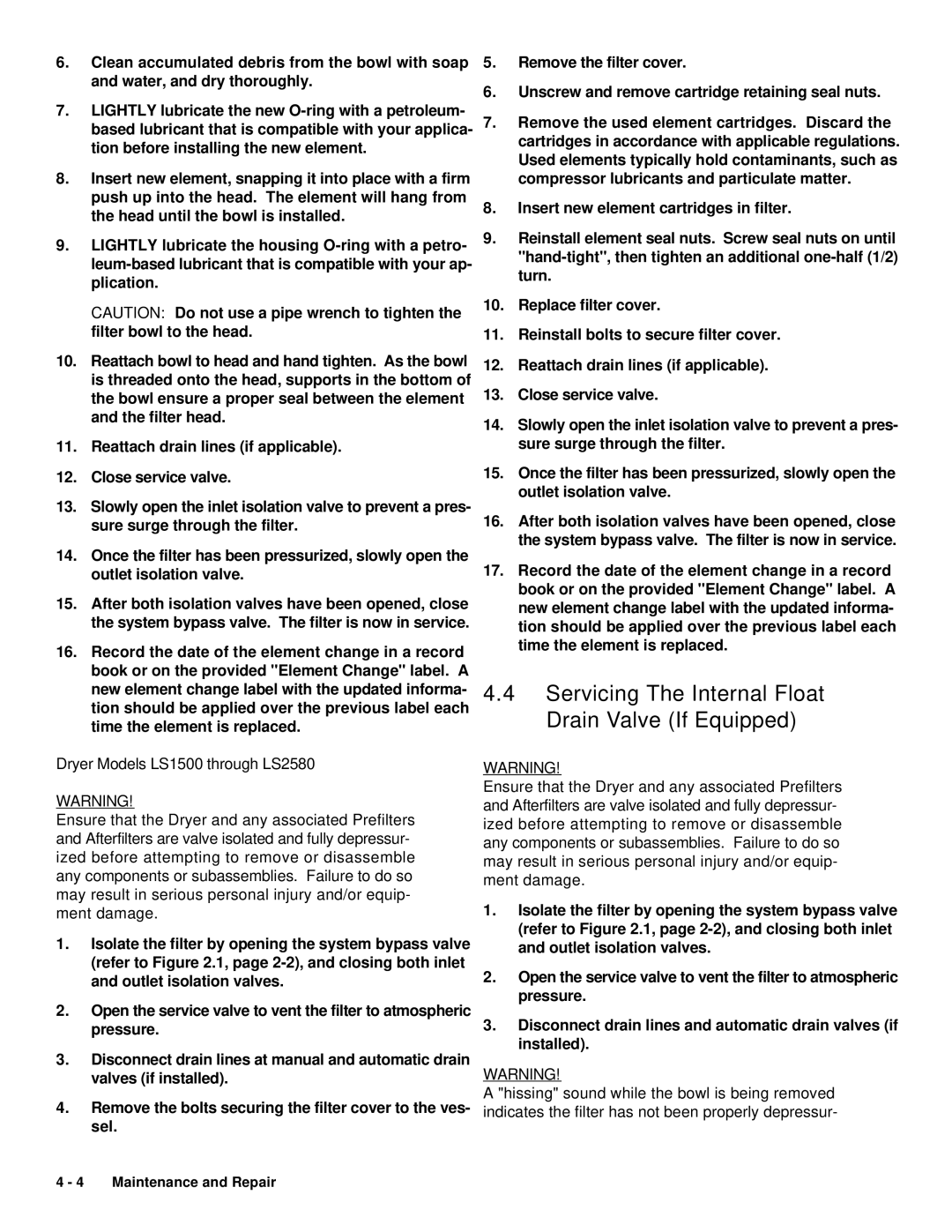 Deltech Fitness LS2580, LS60 instruction manual Servicing The Internal Float Drain Valve If Equipped 