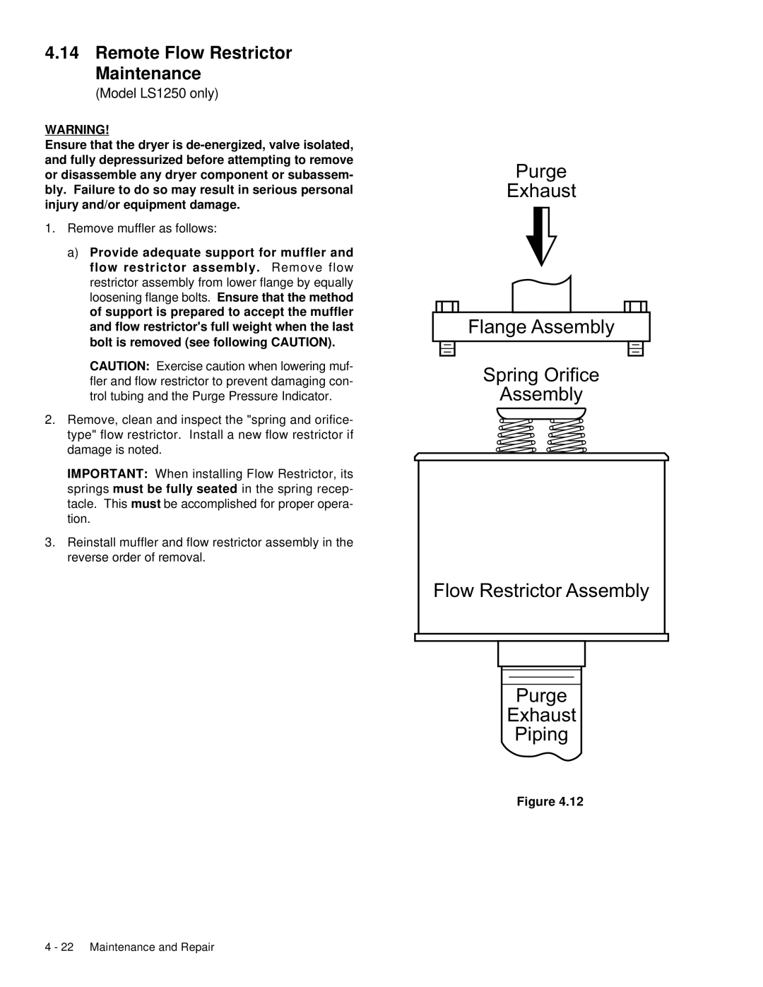 Deltech Fitness LS2580, LS60 instruction manual Remote Flow Restrictor Maintenance 