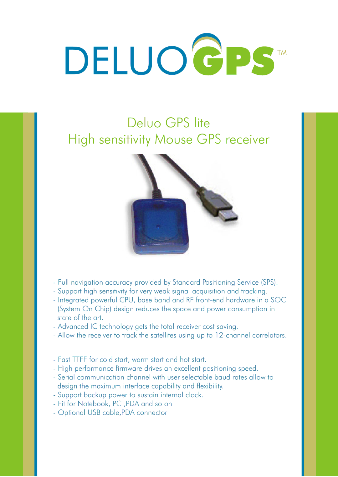 Deluo 31-919-1 manual Deluogps, Deluo GPS lite High sensitivity Mouse GPS receiver 