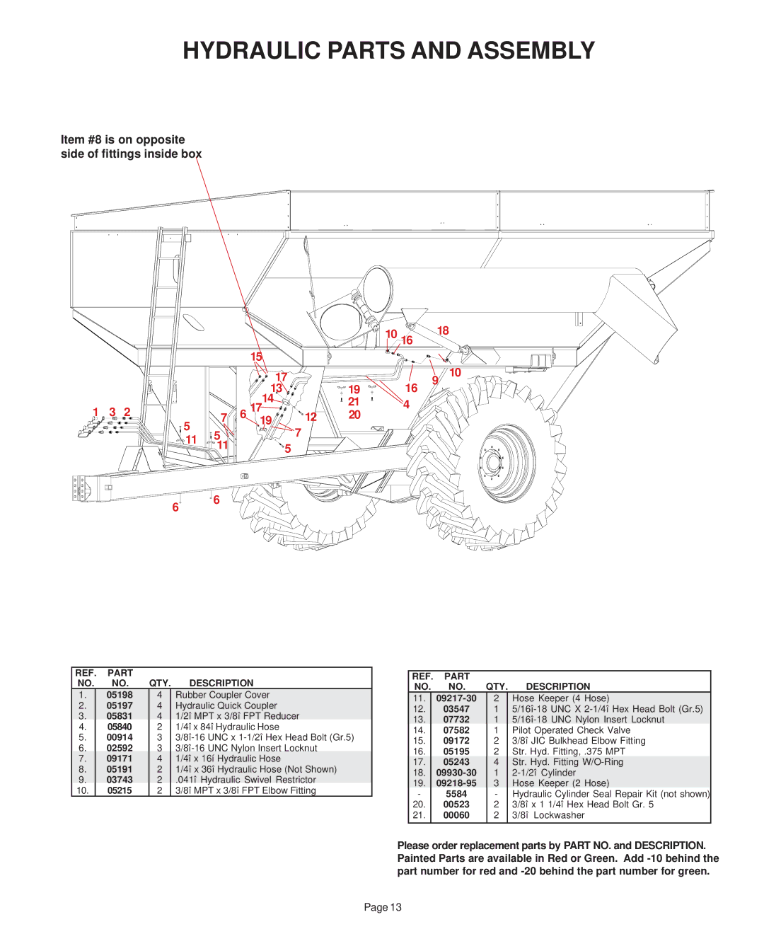 Demco grain cart, 950 bushel, 800 manual Hydraulic Parts and Assembly 