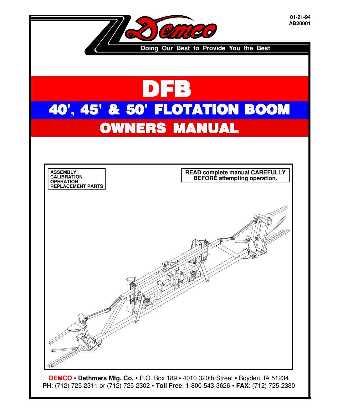 Demco AB20001 owner manual Dfb 