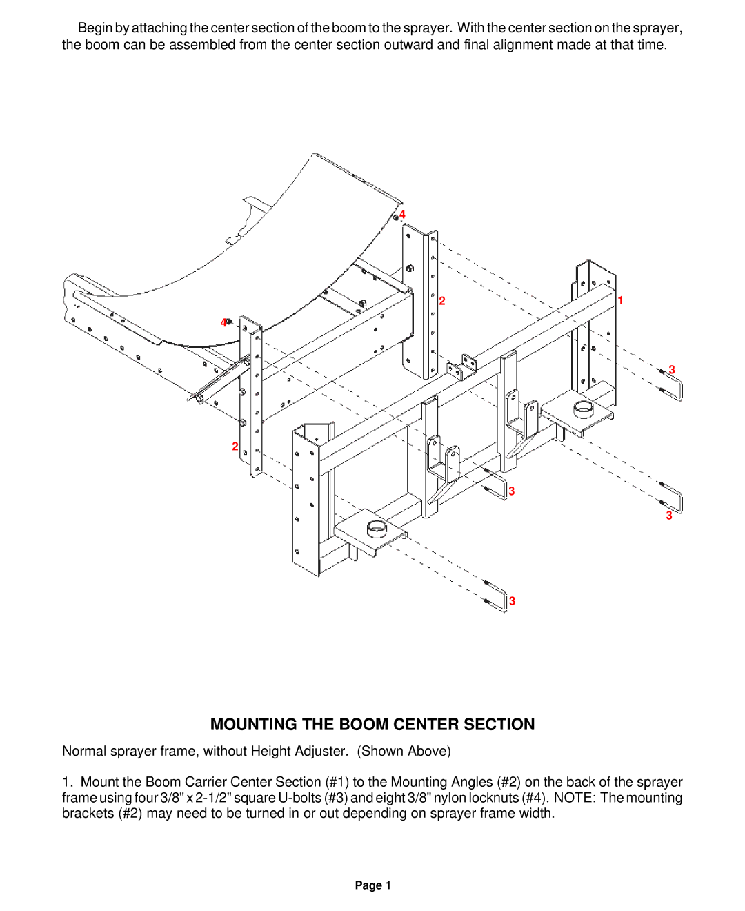 Demco AB20001 owner manual Mounting the Boom Center Section 