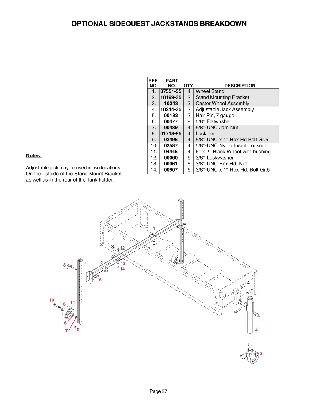 Demco AC20037 manual Optional Sidequest Jackstands Breakdown 