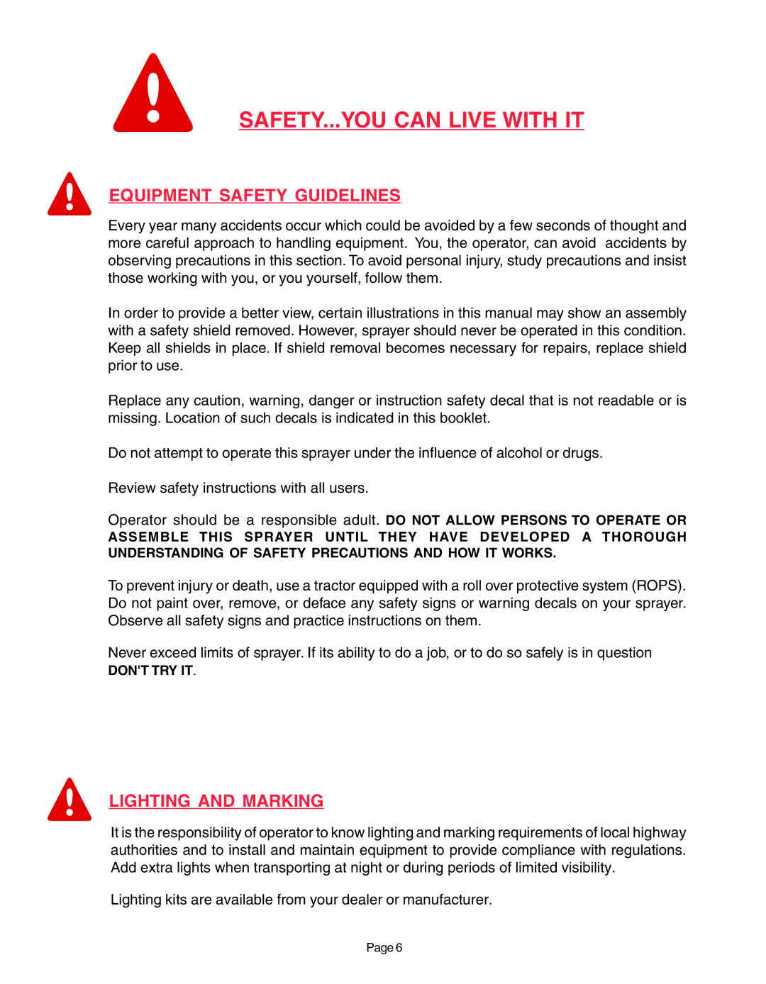 Demco AC20037 manual Equipment Safety Guidelines, Lighting and Marking 