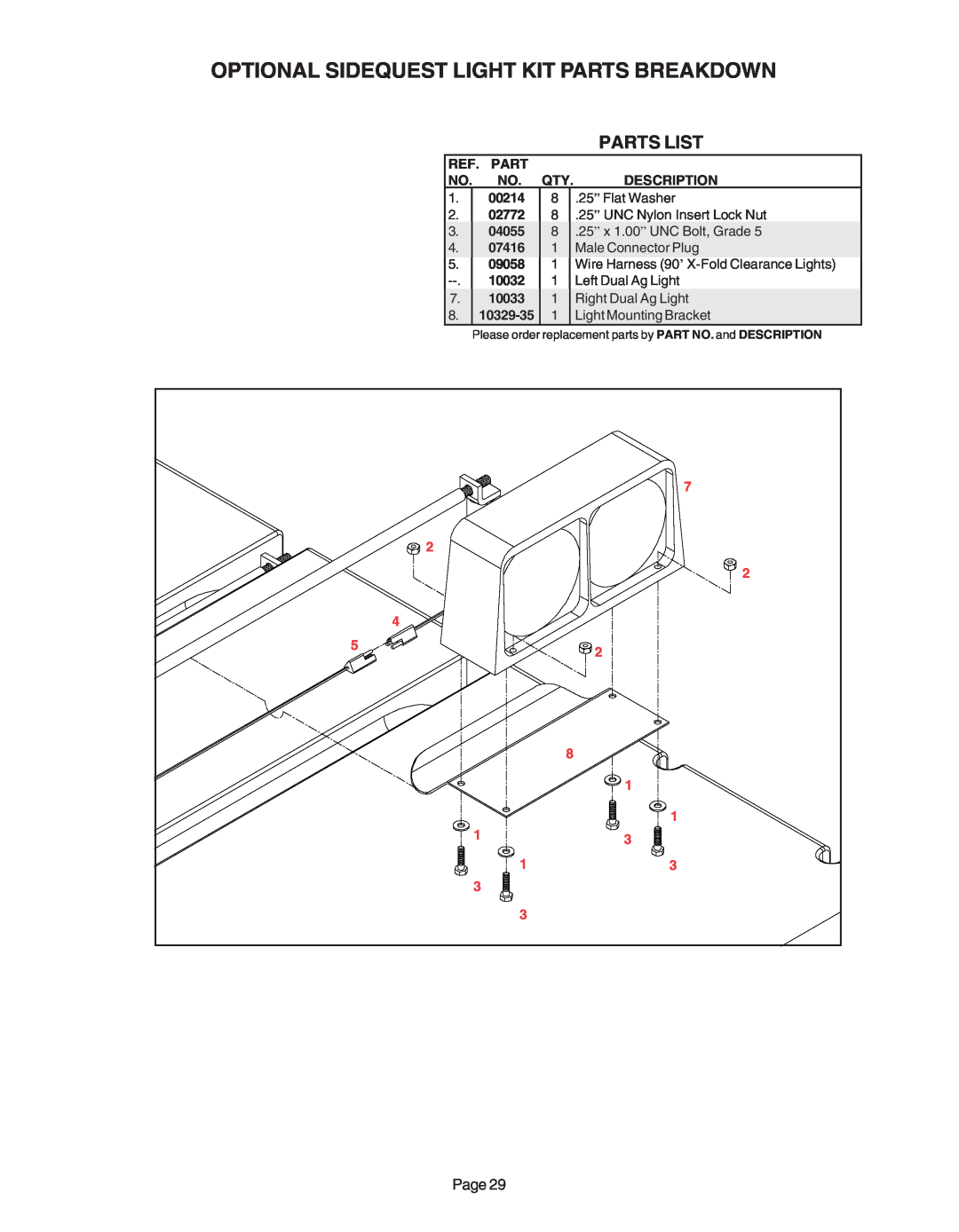 Demco AC20037 Optional Sidequest Light Kit Parts Breakdown, 00214, 02772, 04055, 07416, 09058, 10032, 10033, 10329-35 
