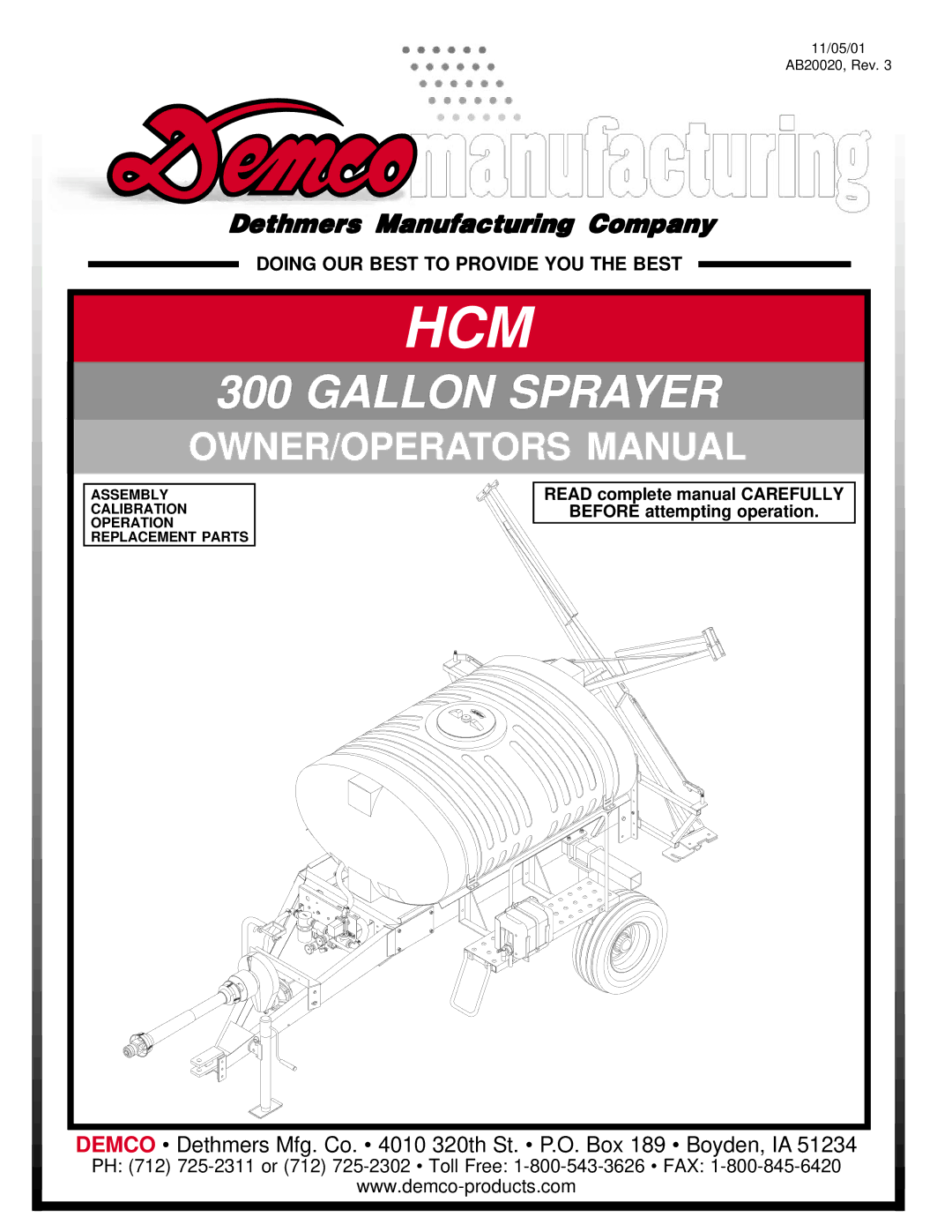 Demco Sprayer manual Hcm, Doing OUR Best to Provide YOU the Best 