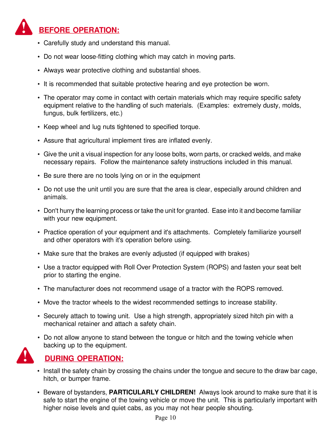 Demco Sprayer manual Before Operation, During Operation 