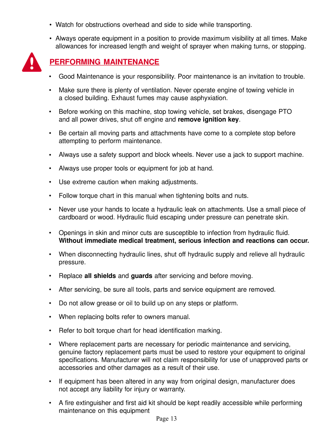 Demco Sprayer manual Performing Maintenance 