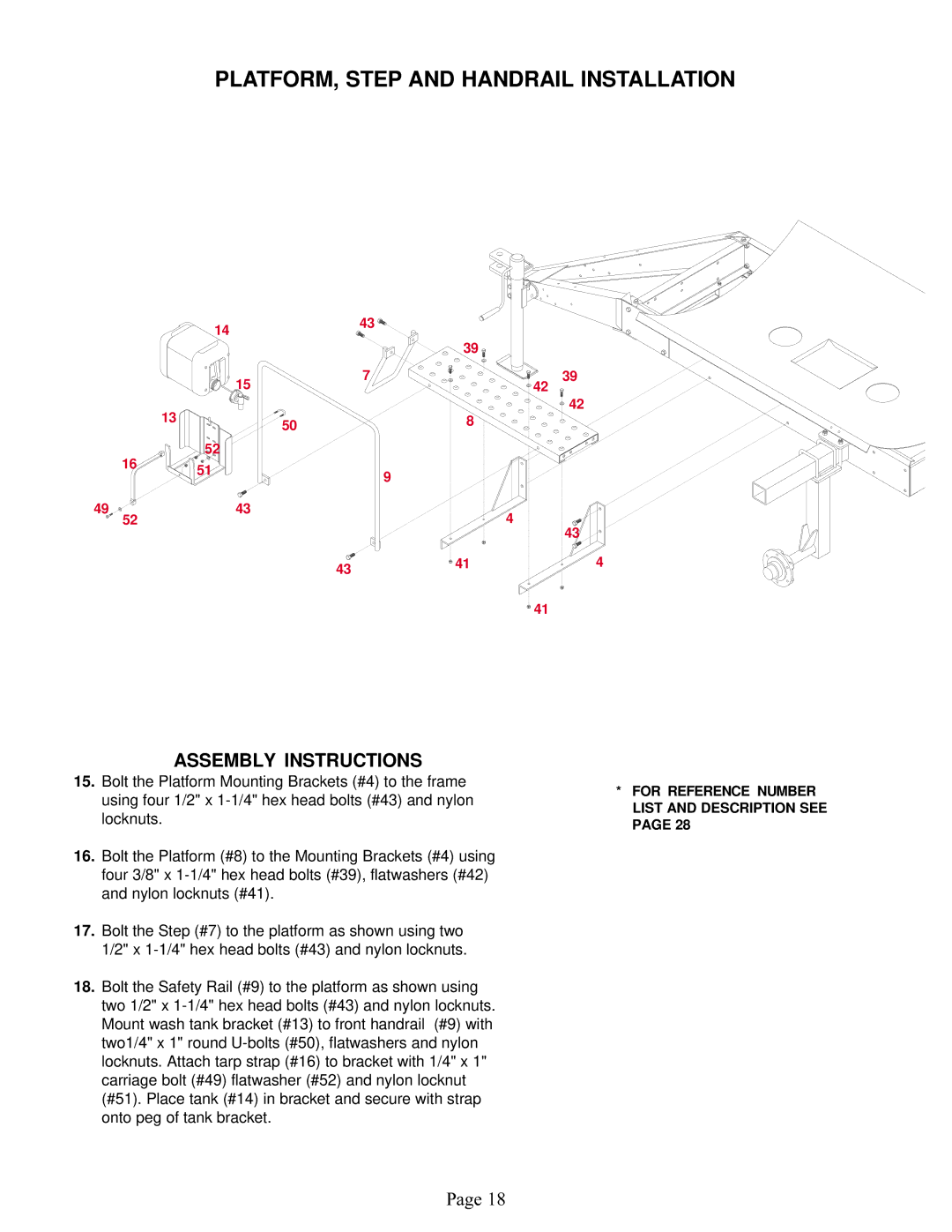 Demco Sprayer manual PLATFORM, Step and Handrail Installation 