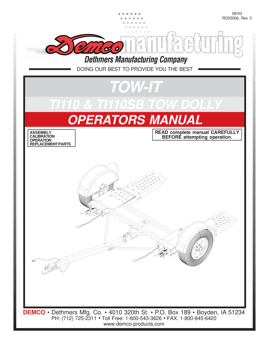 Demco TI110SB manual Tow-It 