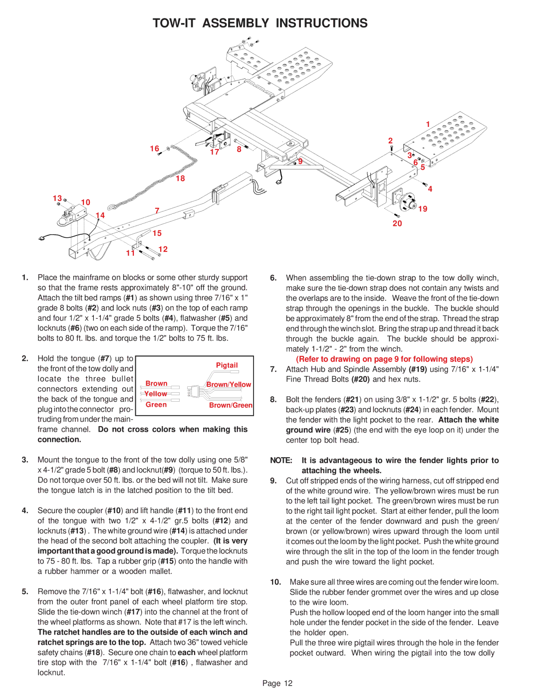 Demco TI110SB manual TOW-IT Assembly Instructions, Rubber hammer or a wooden mallet 