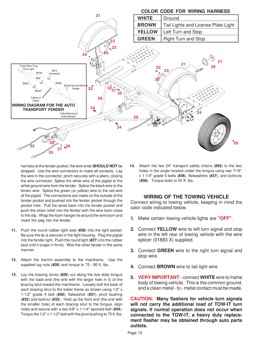 Demco TI110SB manual Wiring of the Towing Vehicle, Green 