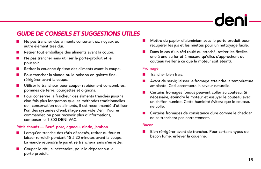 Deni 14330, 14352 manual Guide DE Conseils ET Suggestions Utiles 