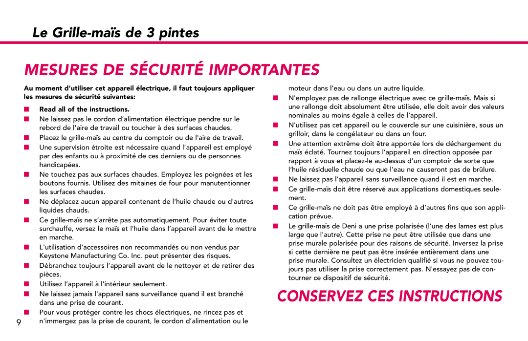 Deni 15400 manual Mesures DE Sécurité Importantes 