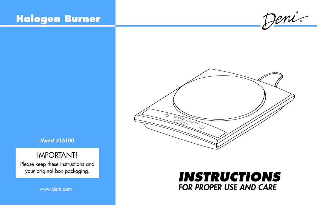 Deni 16100 manual Instructions 