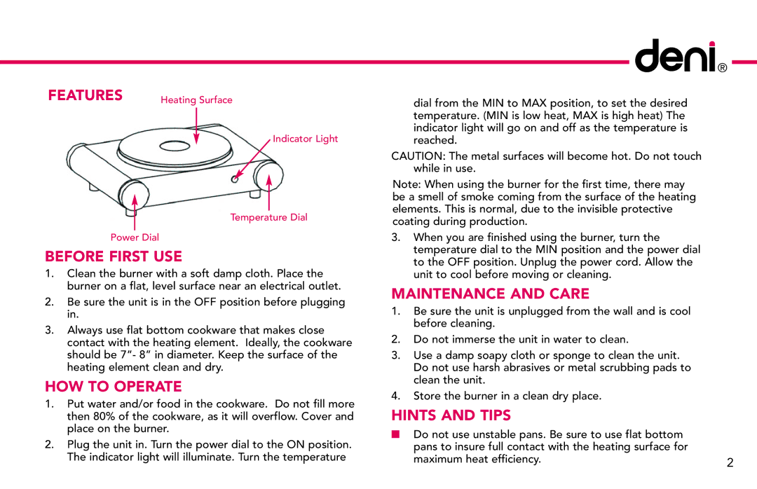 Deni 16310 manual Features 