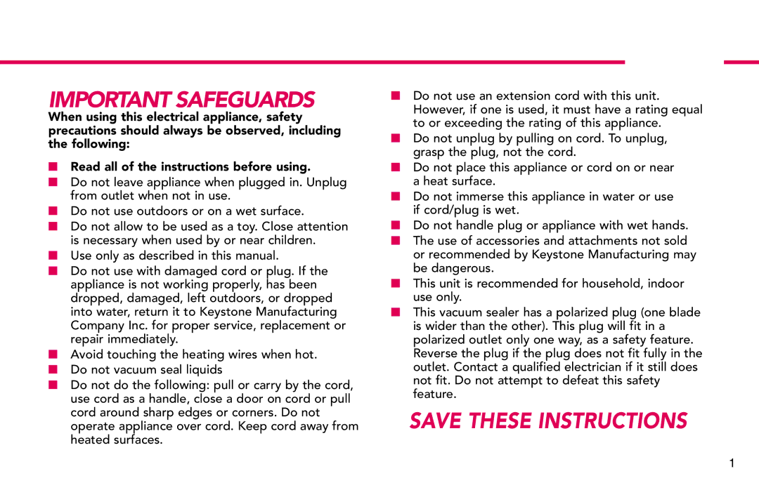 Deni 1831 manual Important Safeguards 