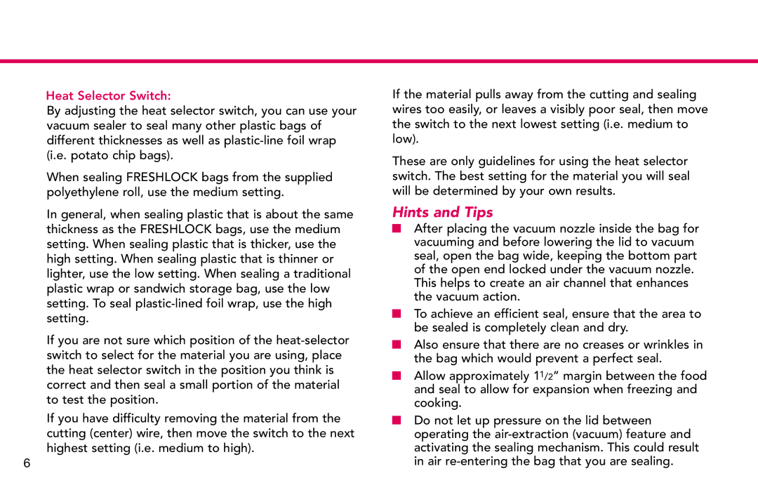 Deni 1831 manual Hints and Tips, Heat Selector Switch 