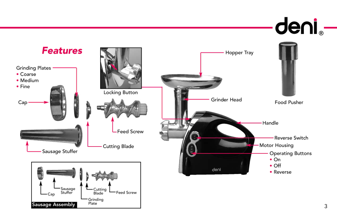 Deni 3301 manual Features 