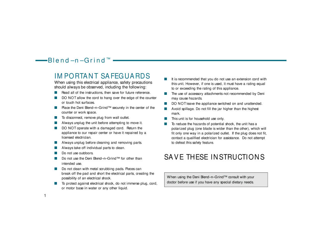 Deni 4200 manual Important Safeguards 