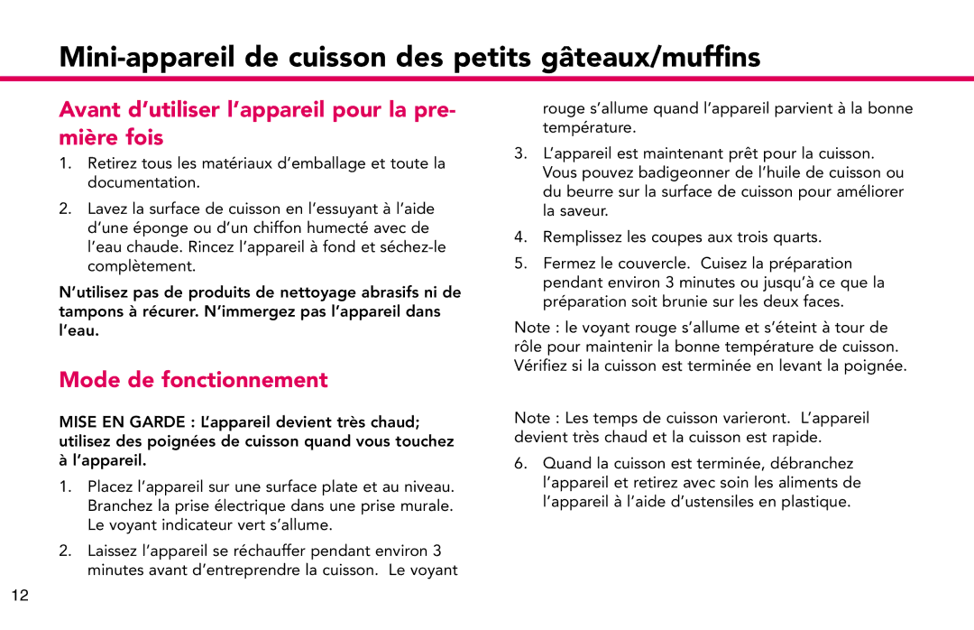 Deni 4832 manual Avant d’utiliser l’appareil pour la pre- mière fois, Mode de fonctionnement 